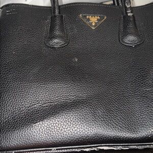 Prada Leather Double Tote with Gold Logo